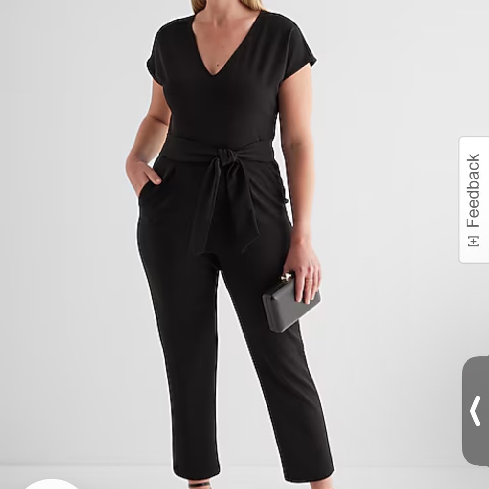 Express V-Neck Tie Waist Straight Leg Jumpsuit